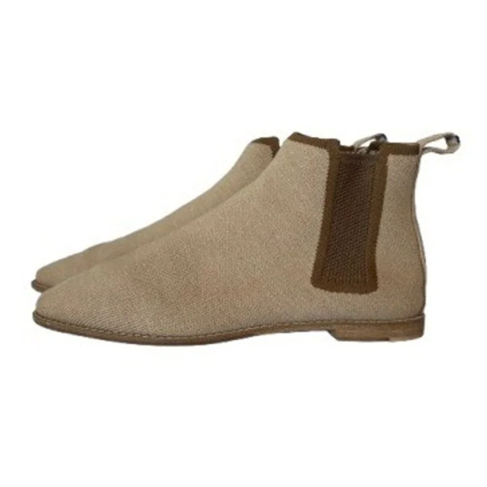 Rothys The Merino Chelsea Tan Knit Ankle Boots Womens 8 Eco Friendly Pull On